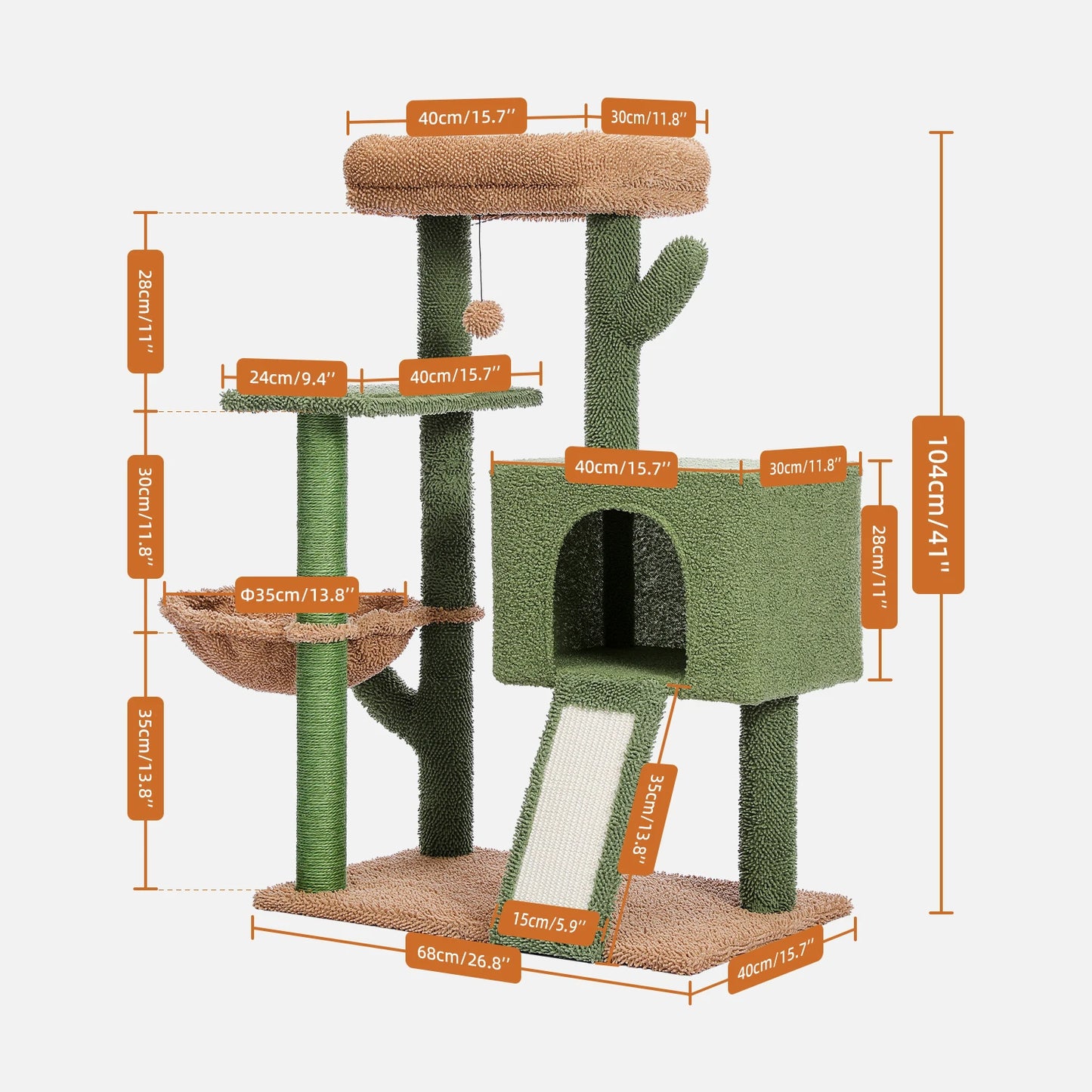 Cactus Cat Tree Tower with Sisal Scratching Post