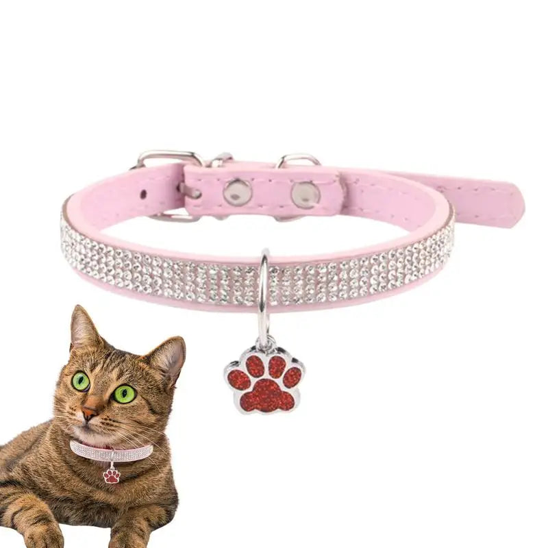 Sparkling Pet Collars With Paw Print Tag
