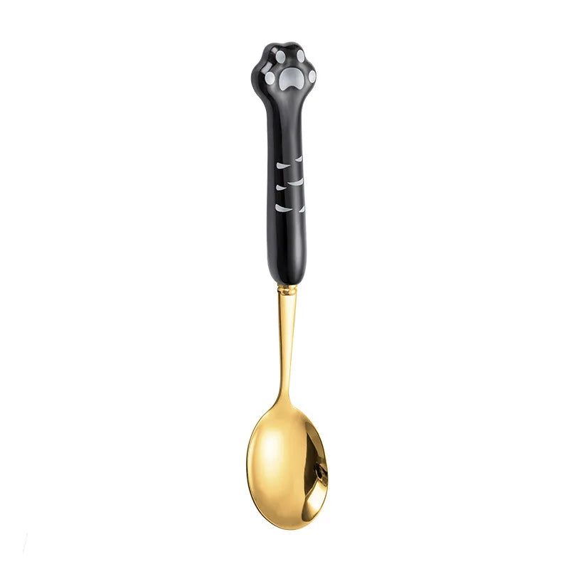 Stainless Steel Cute Cat Claw Ceramic Spoon and Fork