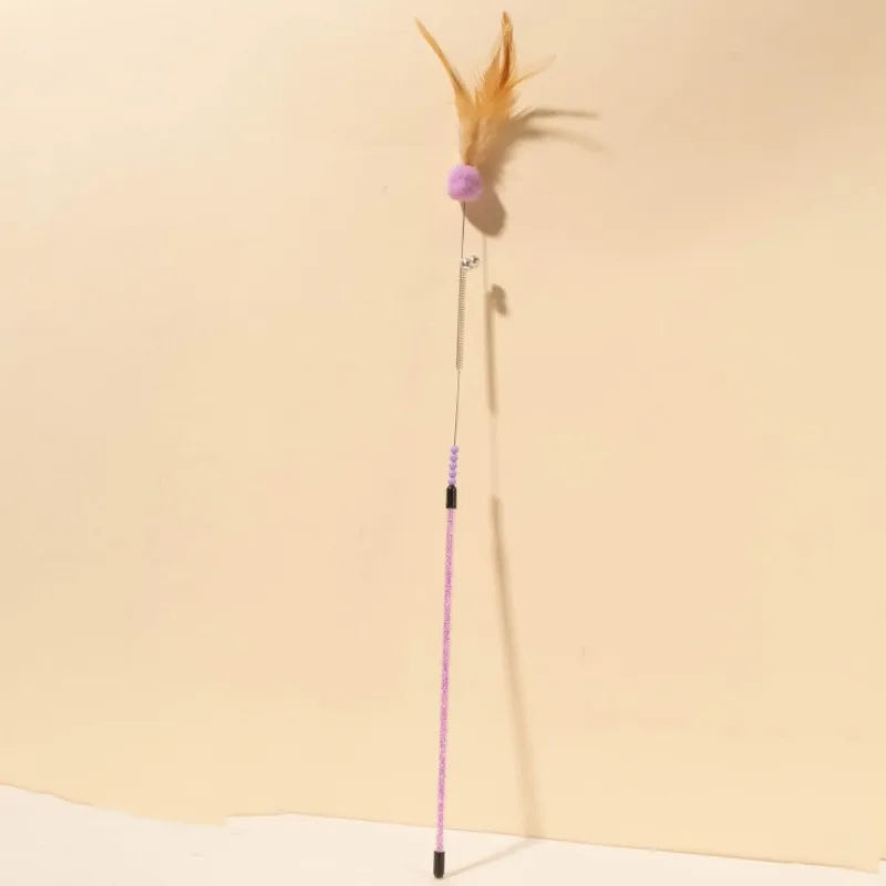 Feather Cat Stick with Bell and Wool Ball