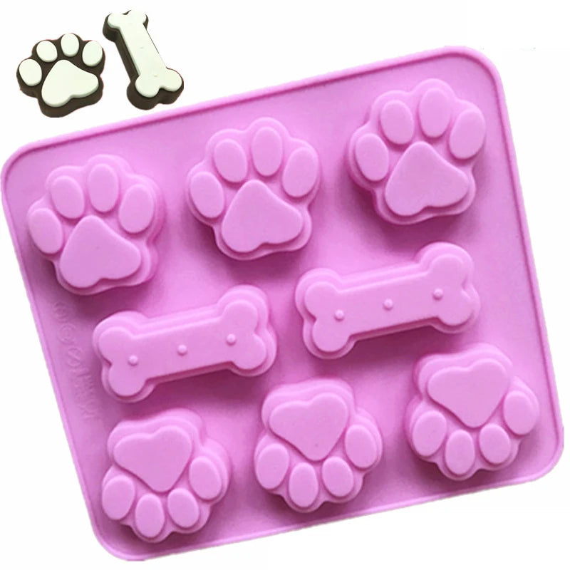 Dog Paw & Bone Shaped Kitchen Silicone Pet Treat Molds 8-Cavity