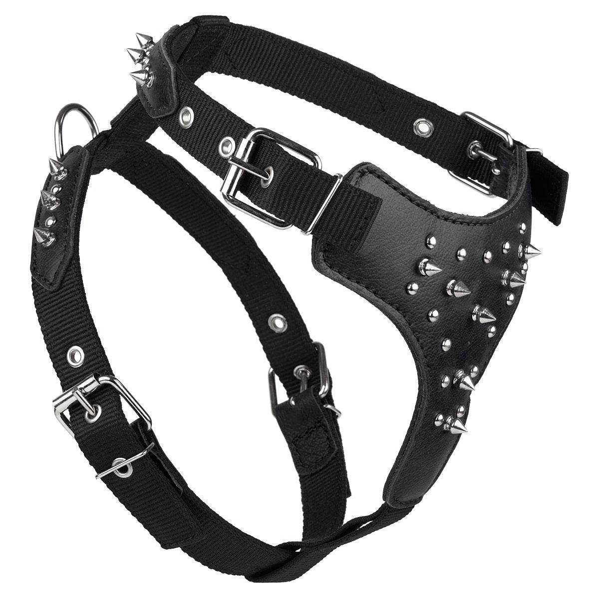 Leather + Nylon Spiked Dog Harness