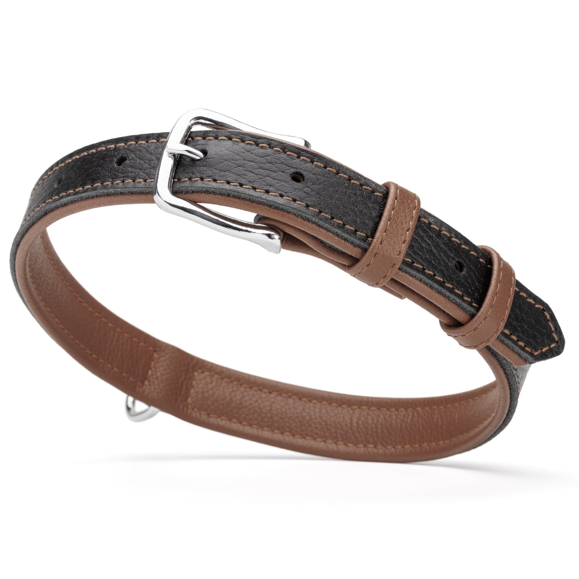 Soft Leather Dual-Color Flat Dog Collar