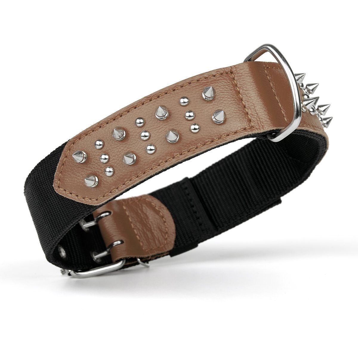 Leather + Nylon Spiked Dog Collar