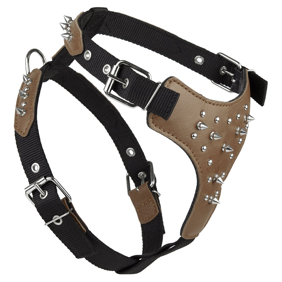 Leather + Nylon Spiked Dog Harness