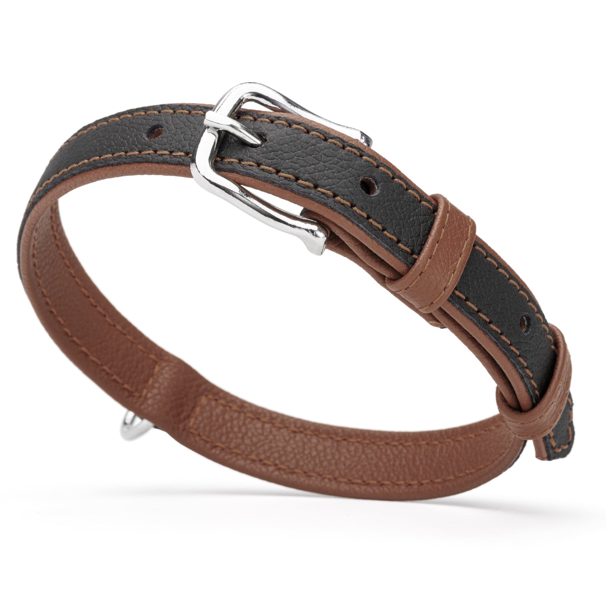 Soft Leather Dual-Color Flat Dog Collar