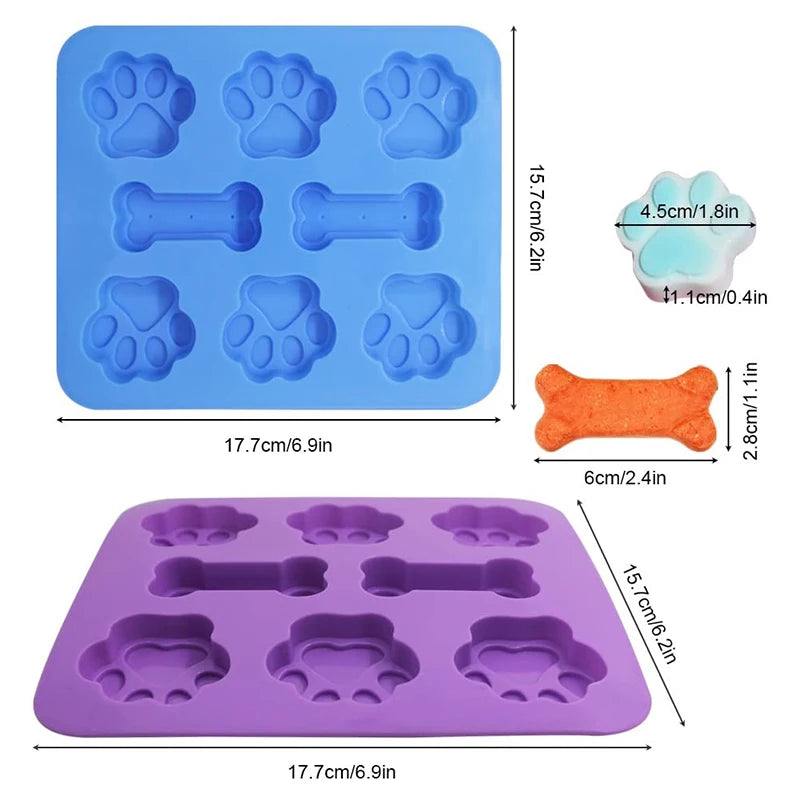 Dog Paw & Bone Shaped Kitchen Silicone Pet Treat Molds 8-Cavity