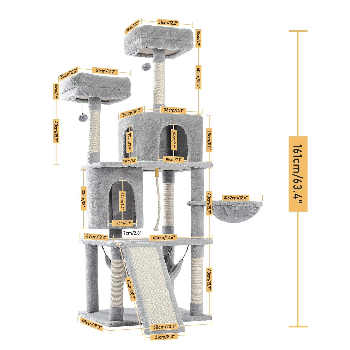 Cat Tree House with Hanging Ball Cat Condos