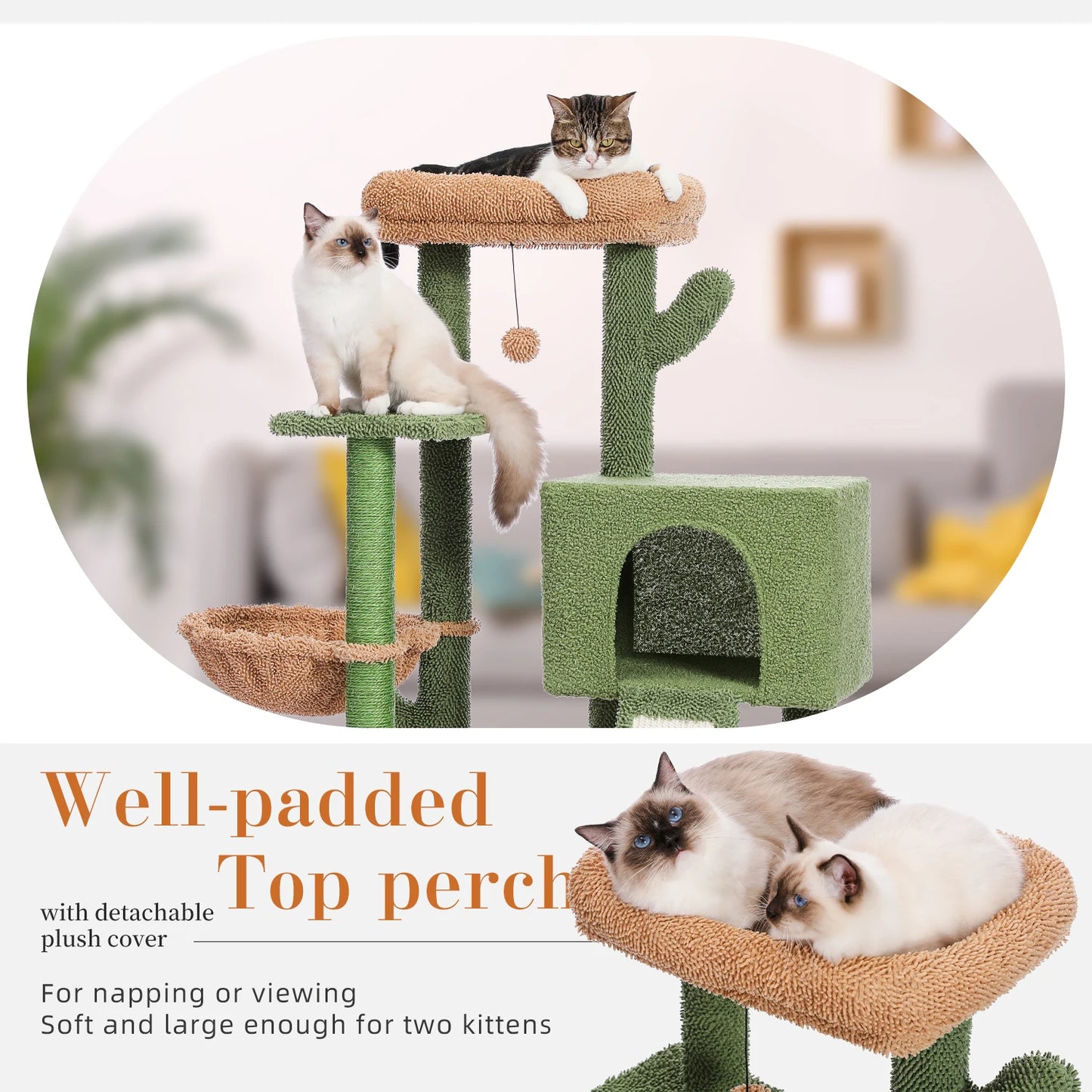 Cactus Cat Tree Tower with Sisal Scratching Post