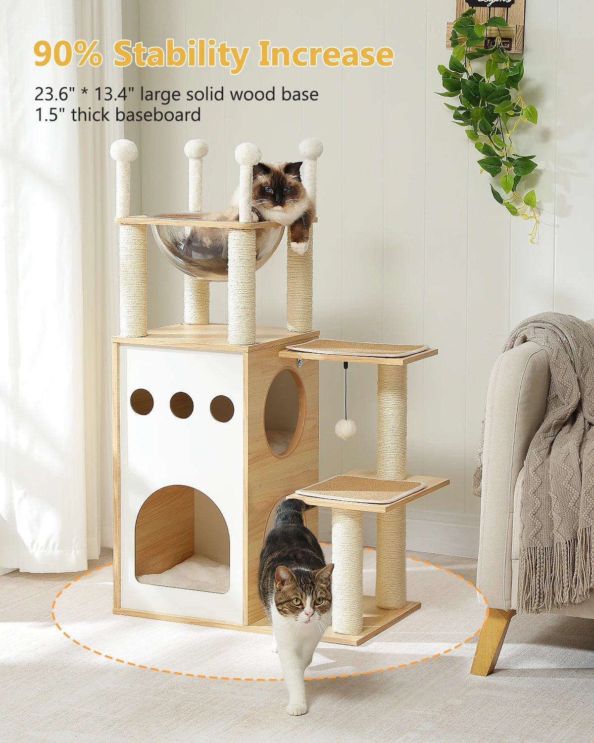 Modern Wood Cat Tree And Heavy Duty Scratch Post