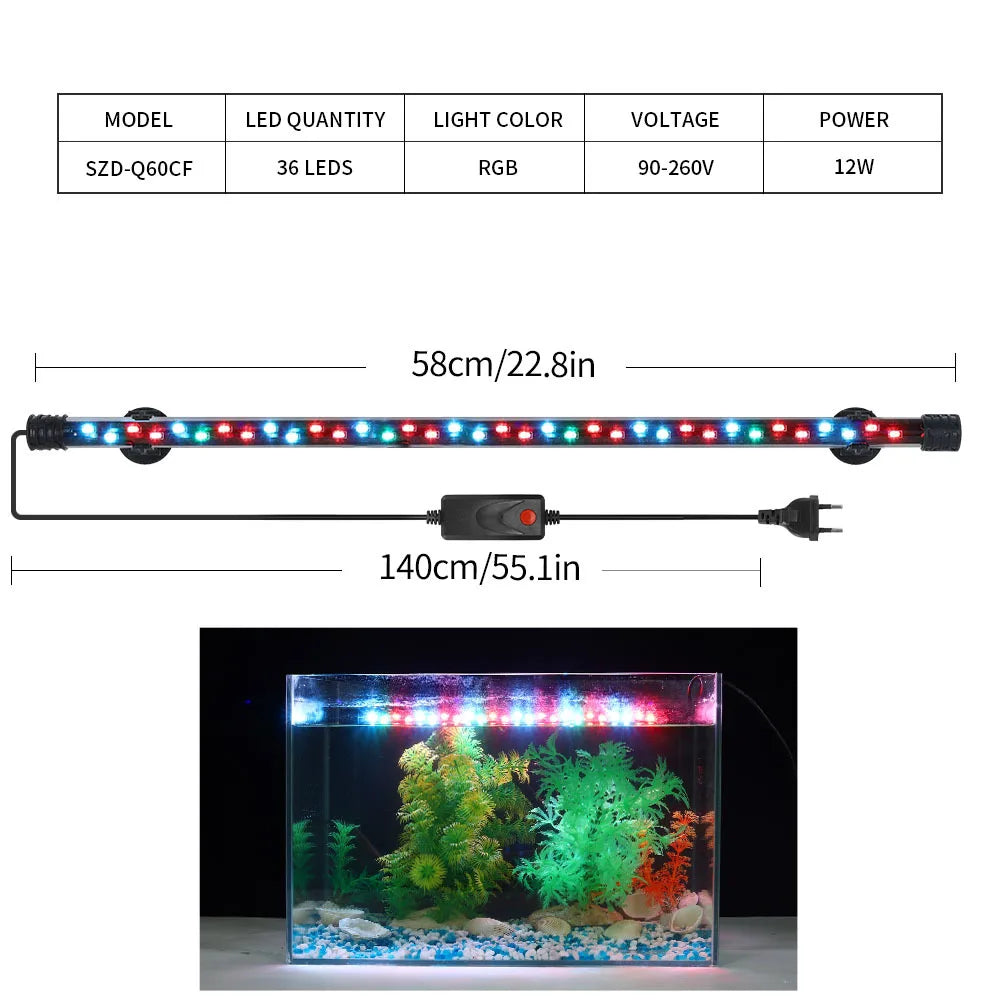 Aquarium Light LED Waterproof Fish Tank Clip Light 90-260V