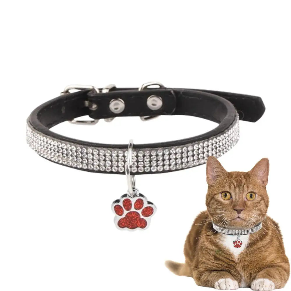 Sparkling Pet Collars With Paw Print Tag