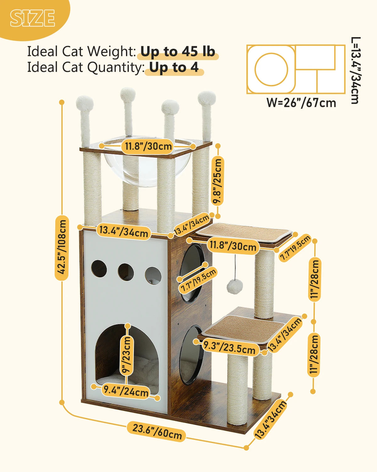 Modern Wood Cat Tree And Heavy Duty Scratch Post