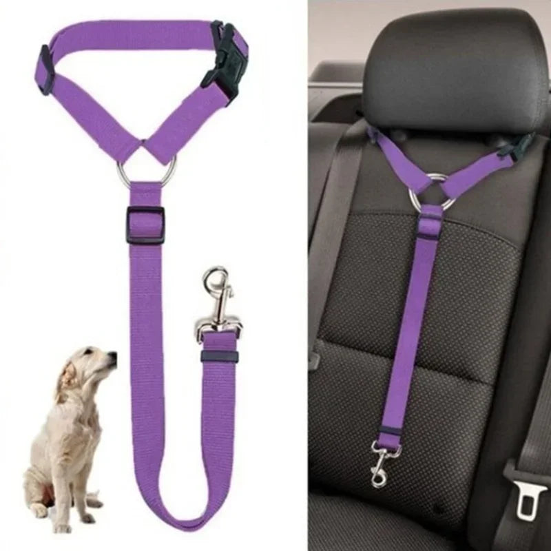 Solid Color Two-in-one Pet Car Seat Belt Nylon Lead Leash - Love My Pet