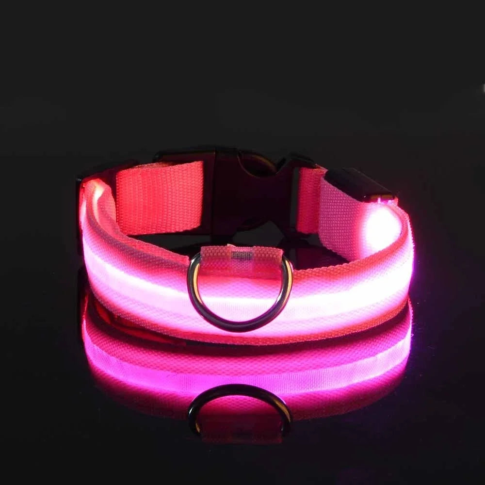 Dog or Cat Collar Nylon LED Night Safety Flashing Glow In The Dark