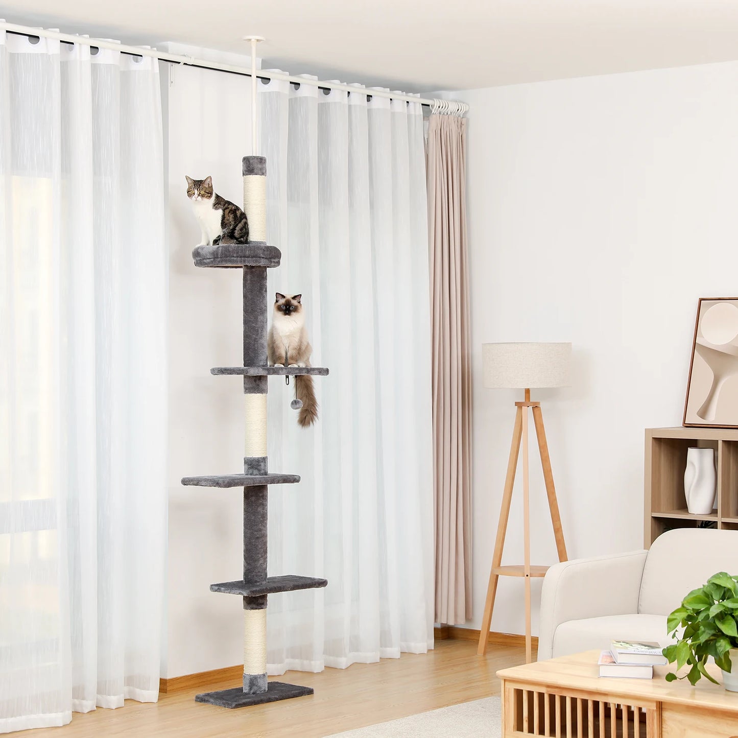 Adjustable 228-274cm Height Floor-to-Ceiling Vertical Cat Climbing Tree