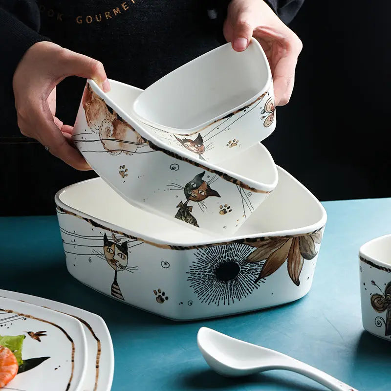 Cute Cartoon Cat Ceramic Tableware