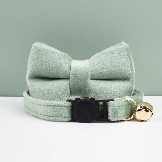 Fashion Velvet Bowknot Cat Collar With Adjustable Safety Buckle - Love My Pet