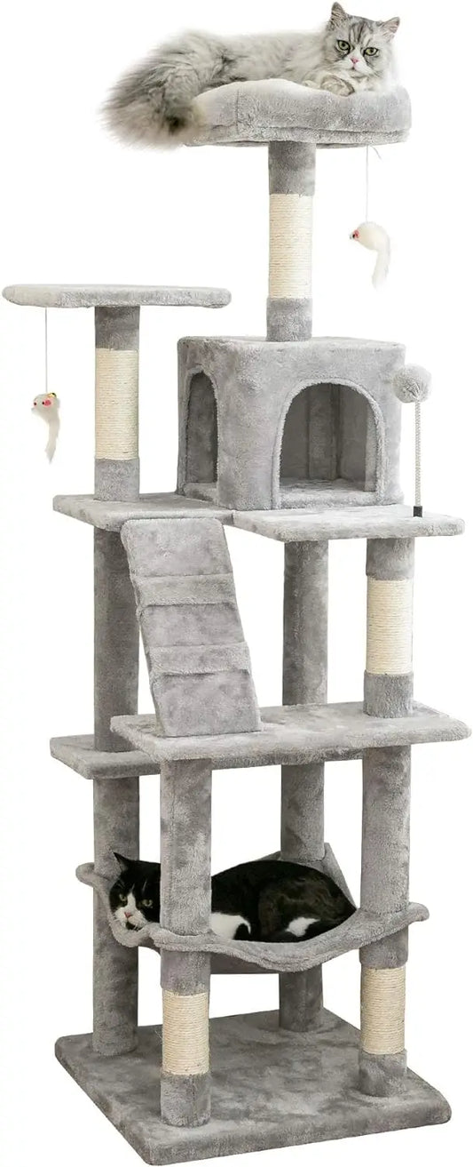 Multi-Level Cat Tree for Large Cats with Sisal-Covered Scratching Posts 63.8 inches