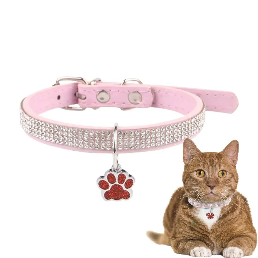 Sparkling Pet Collars With Paw Print Tag