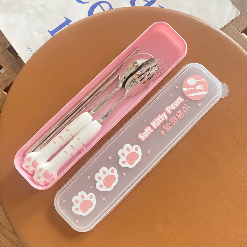 Stainless Steel Cute Cat Claw Ceramic Spoon and Fork