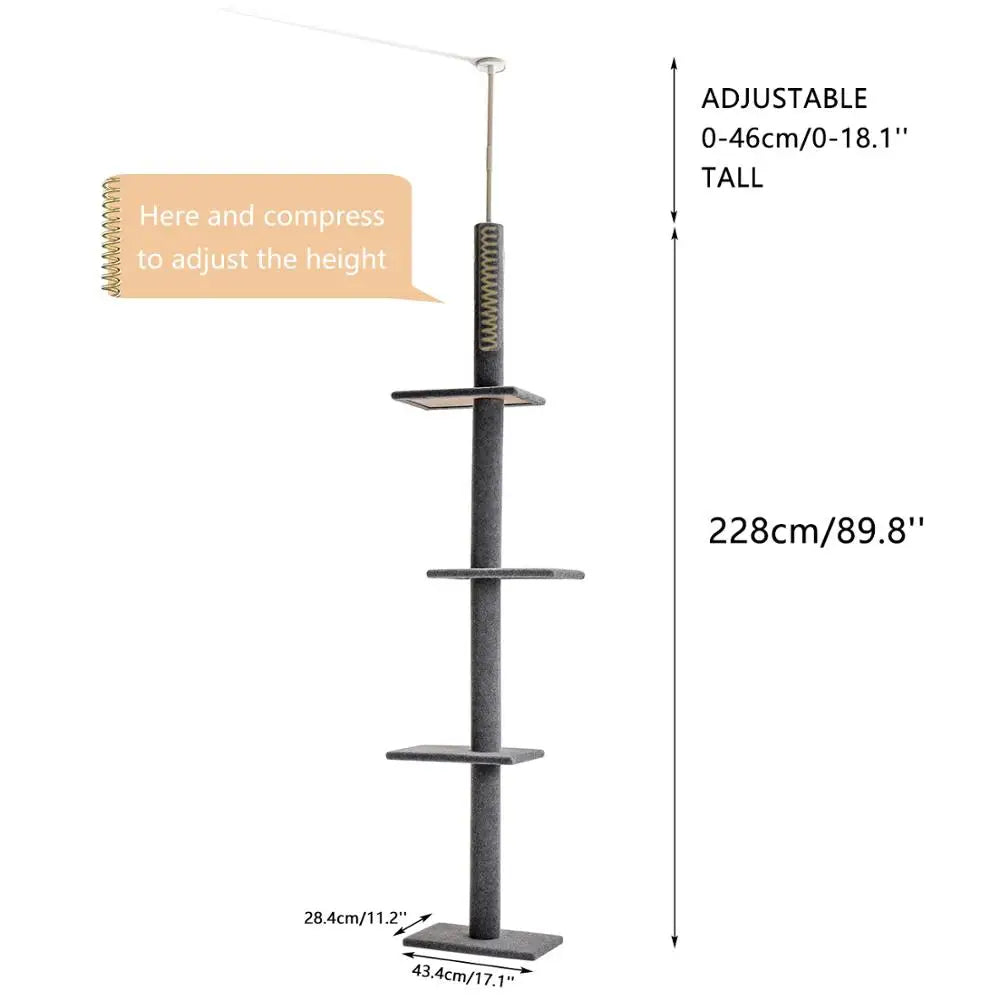 Adjustable 228-274cm Height Floor-to-Ceiling Vertical Cat Climbing Tree