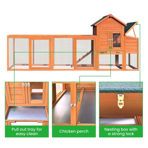 Large Wooden Chicken Coop, Outdoor Chicken Coop With Nest Box