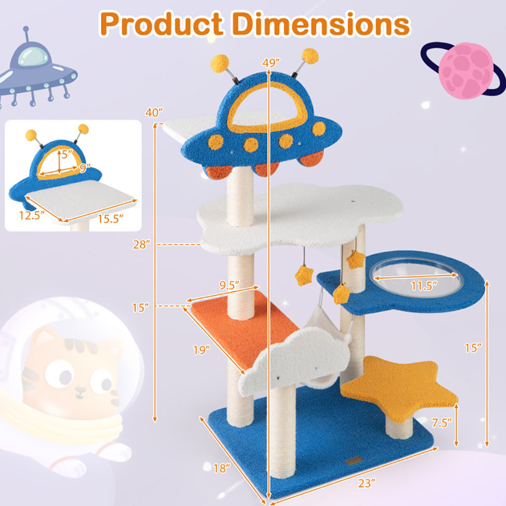 49 Inches Tall Cat Tree with UFO Top Perch Space Capsule