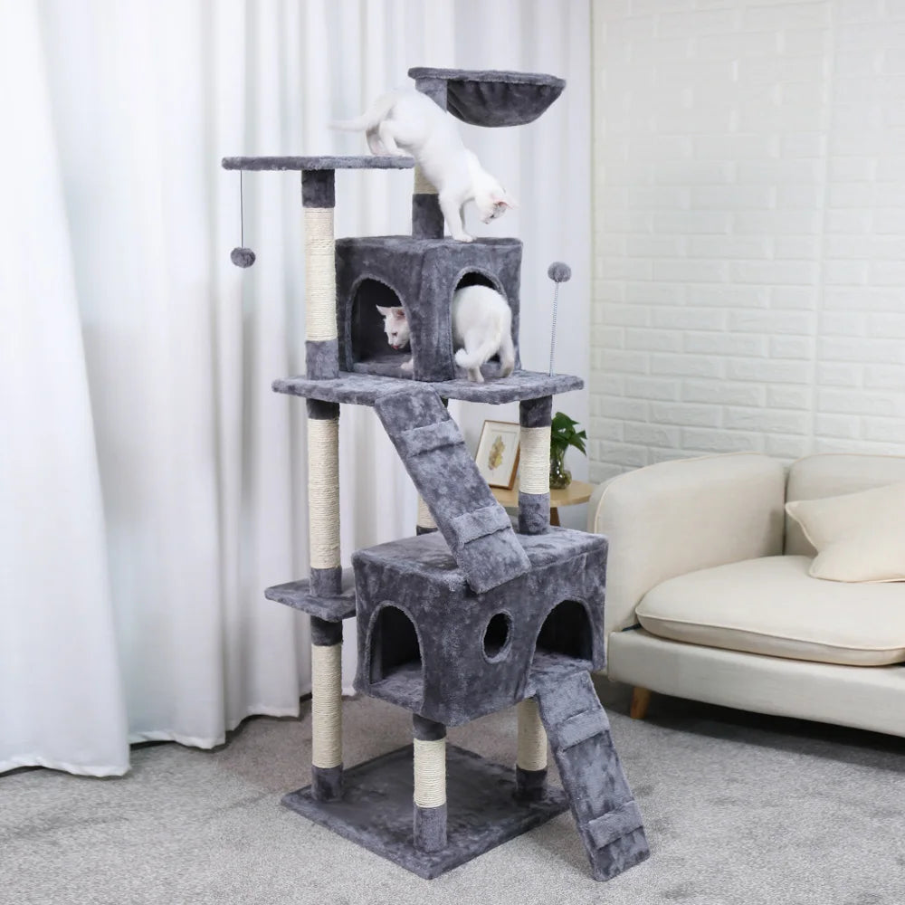 Cat Tree House with Hanging Ball Cat Condos