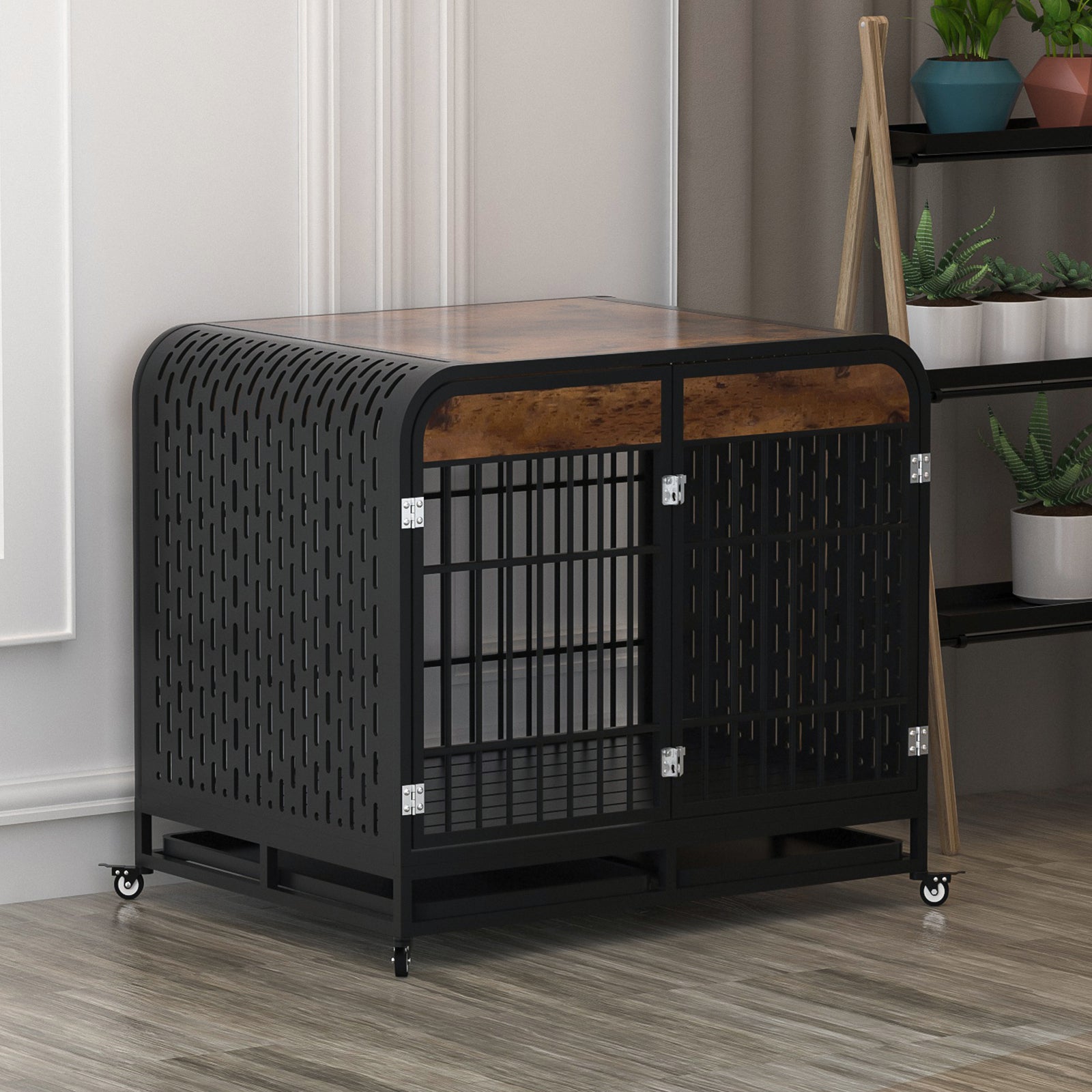 Heavy Duty Dog Crate, Wooden Table 42inch Brown