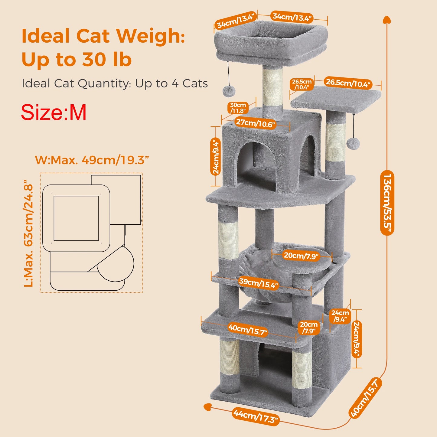 Large Cat Tower with Sisal Scratching Posts