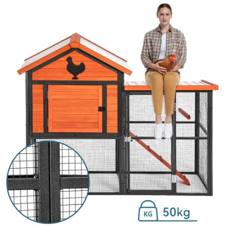 Durable Wood And Iron Chicken Enclosure With Runway And Waterproof Roof