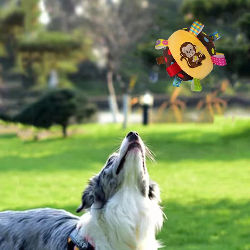 Plush Dog Catching Ball with Bells