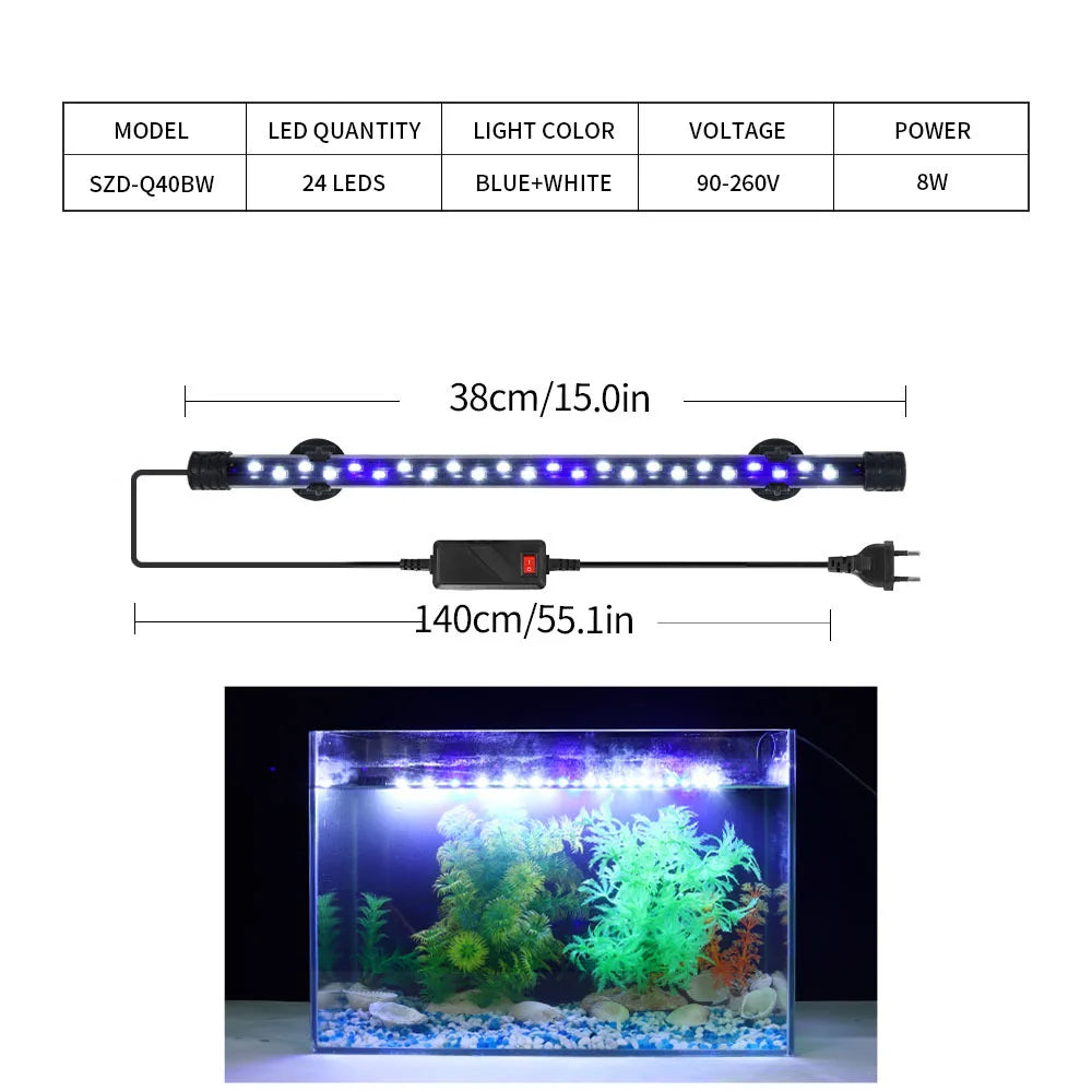 Aquarium Light LED Waterproof Fish Tank Clip Light 90-260V