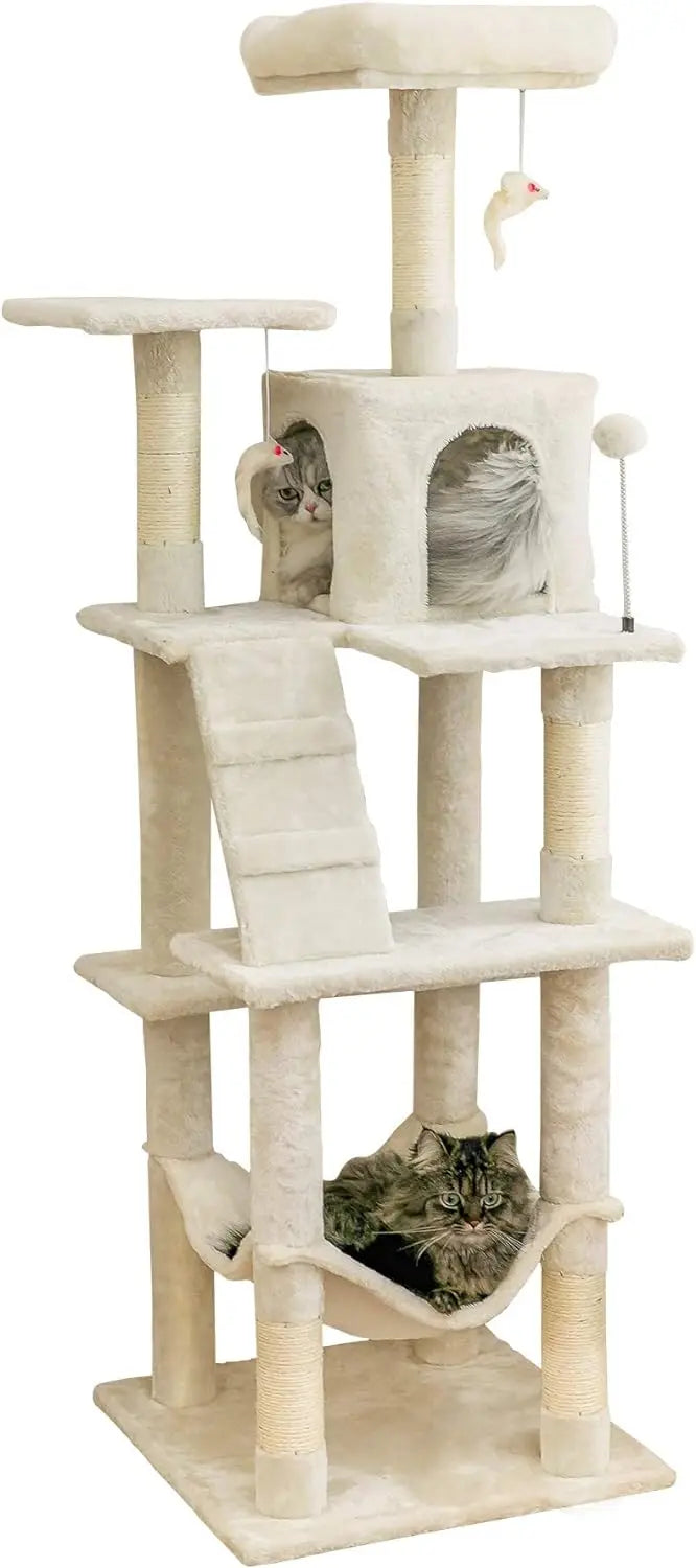 Multi-Level Cat Tree for Large Cats with Sisal-Covered Scratching Posts 63.8 inches