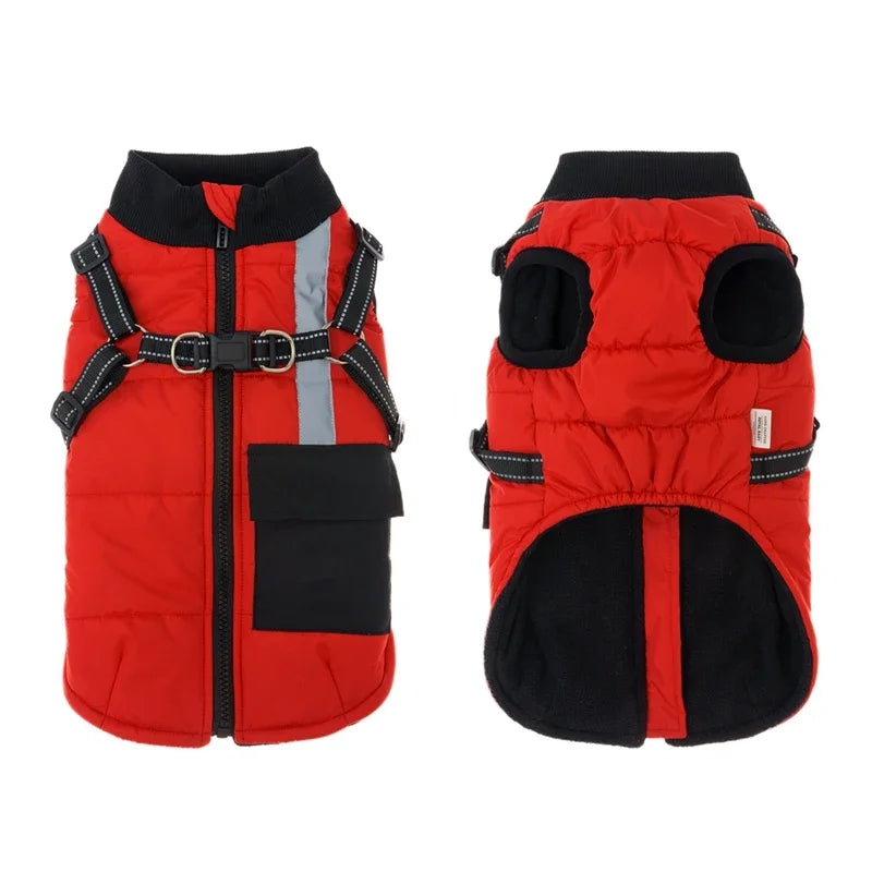 Winter Warm Dog Clothes With Harness, Windproof Pet Vest