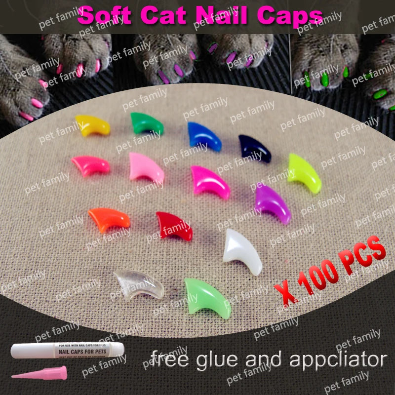 Cat Nail Caps Soft Nail Protector with free Glue Applicator multi colors