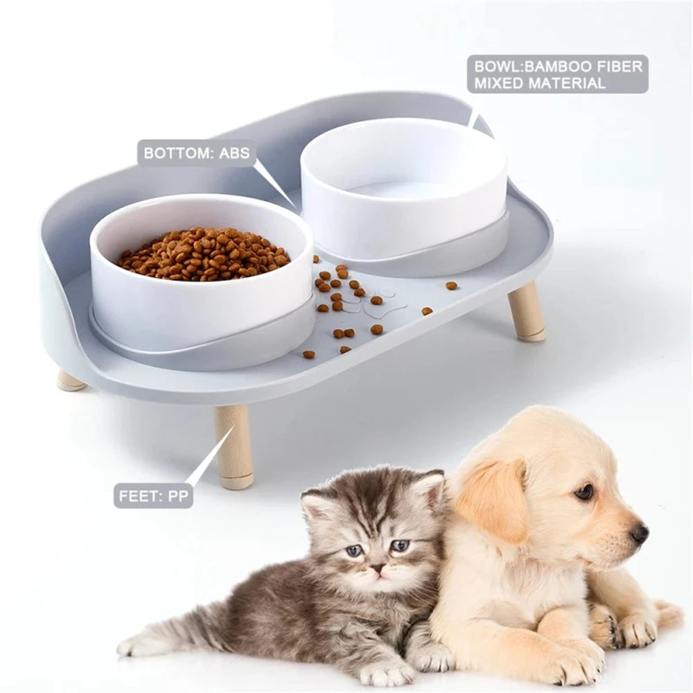 Raised Double Bowl Feeder, Adjustable Height Anti-tip Protection