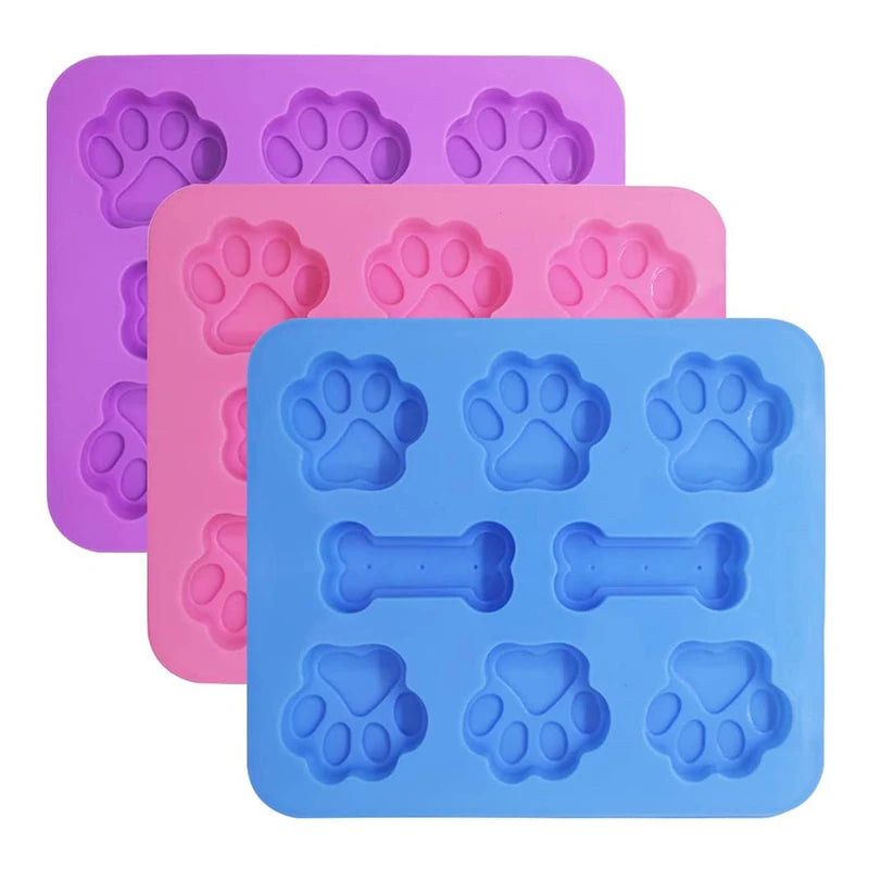 Dog Paw & Bone Shaped Kitchen Silicone Pet Treat Molds 8-Cavity