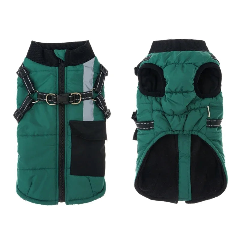 Winter Warm Dog Clothes With Harness, Windproof Pet Vest