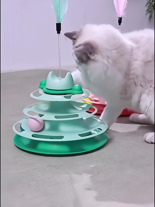 Four-layer Rotating Track Ball and Feather Stick Toy