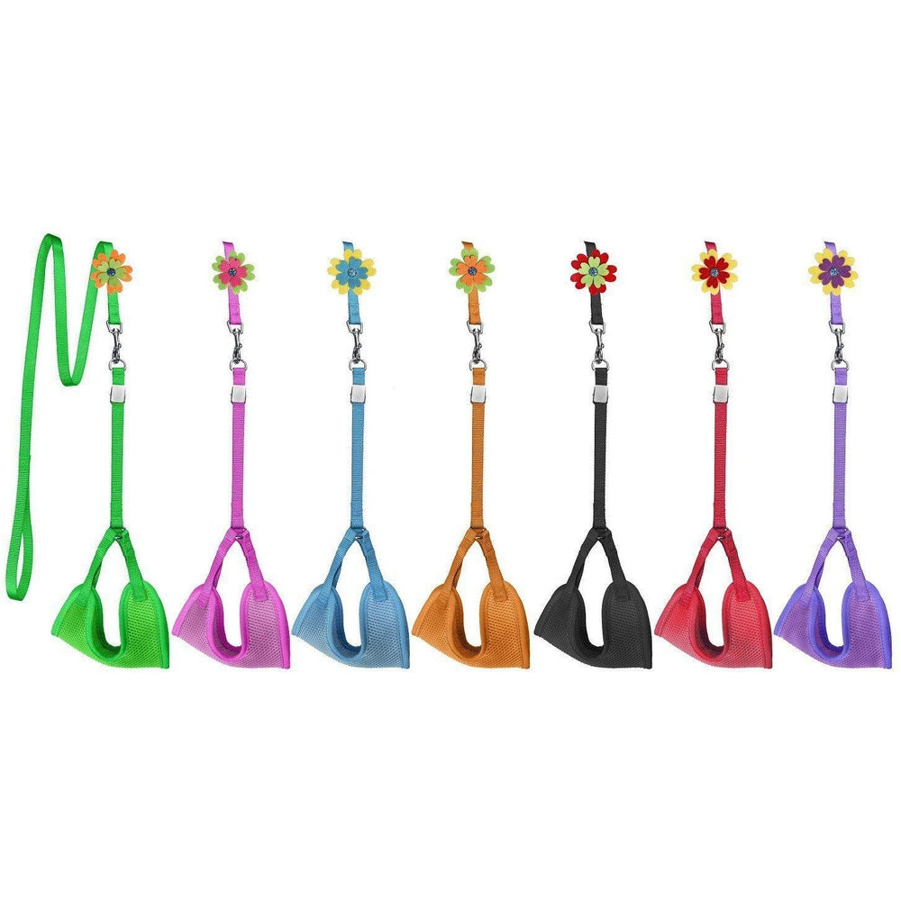 Mesh Step-In Nylon Dog Harness + Optional Flower Dog Leash