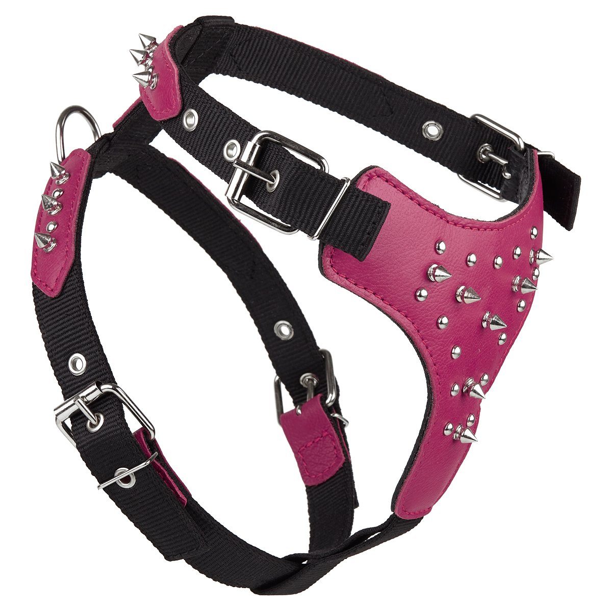 Leather + Nylon Spiked Dog Harness