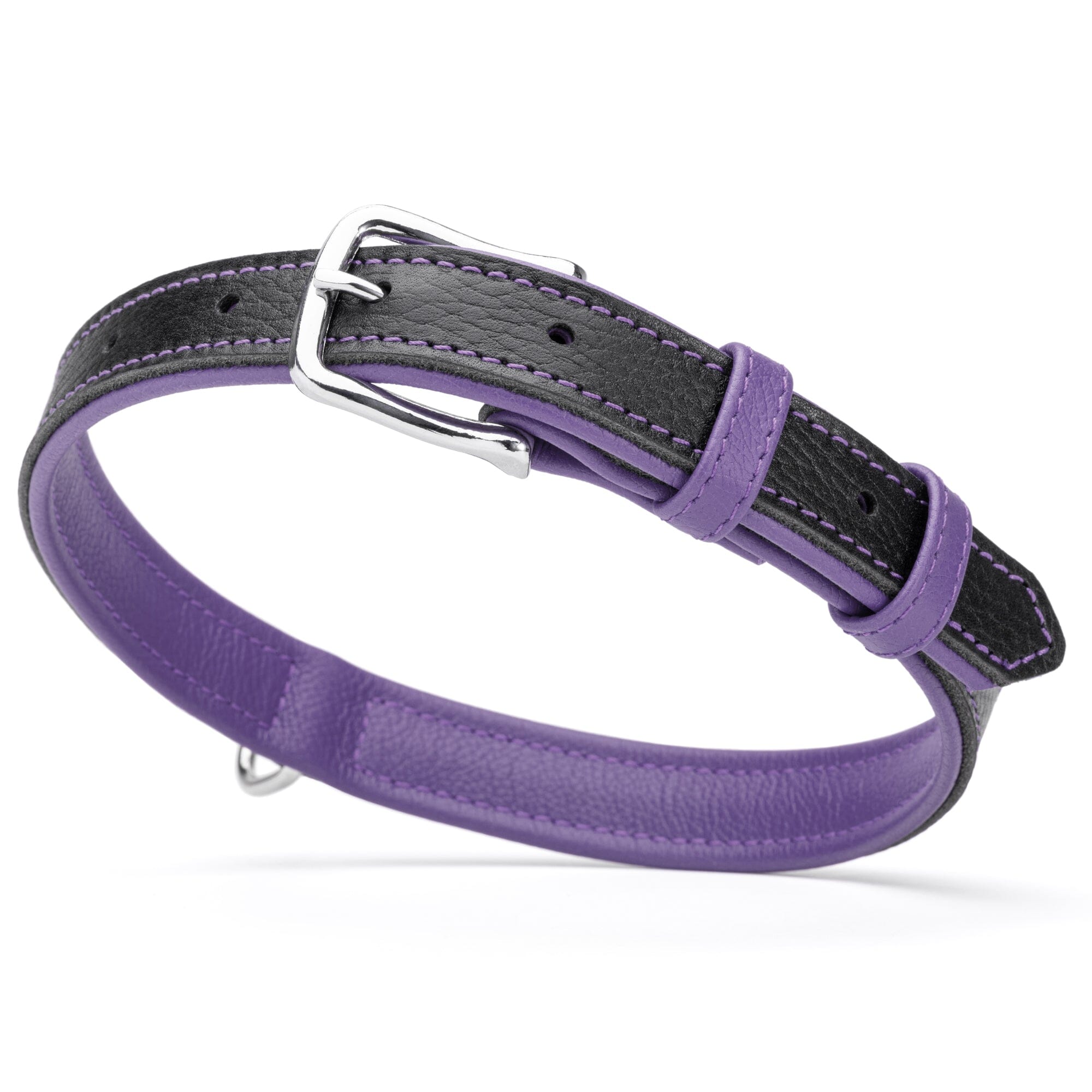 Soft Leather Dual-Color Flat Dog Collar