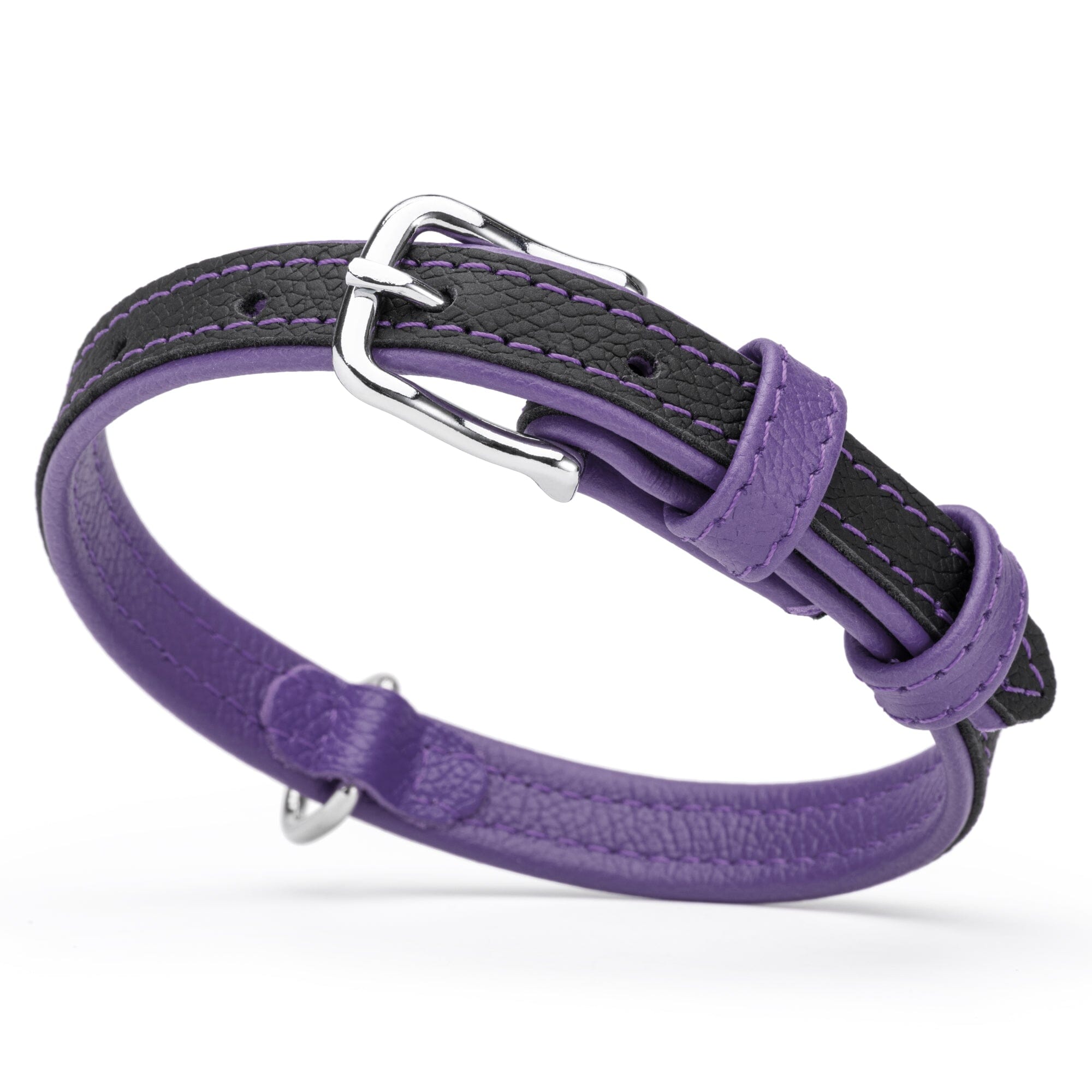 Soft Leather Dual-Color Flat Dog Collar