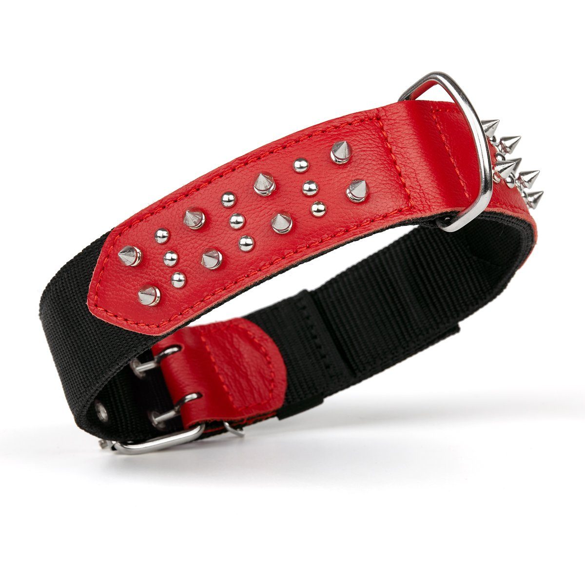 Leather + Nylon Spiked Dog Collar