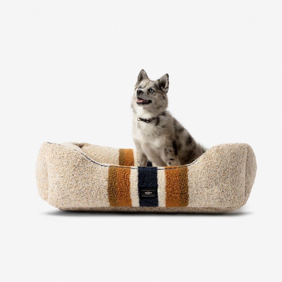 Shinola Brand Stripe Kuddle Berber Dog Bed Oatmeal