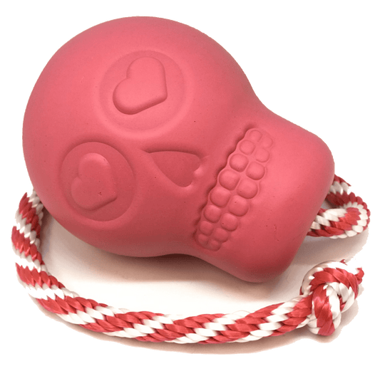 USA-K9 Skull Durable Rubber Chew Toy, Treat Dispenser, Reward Toy, Tug Toy, and Retrieving Toy - Pink