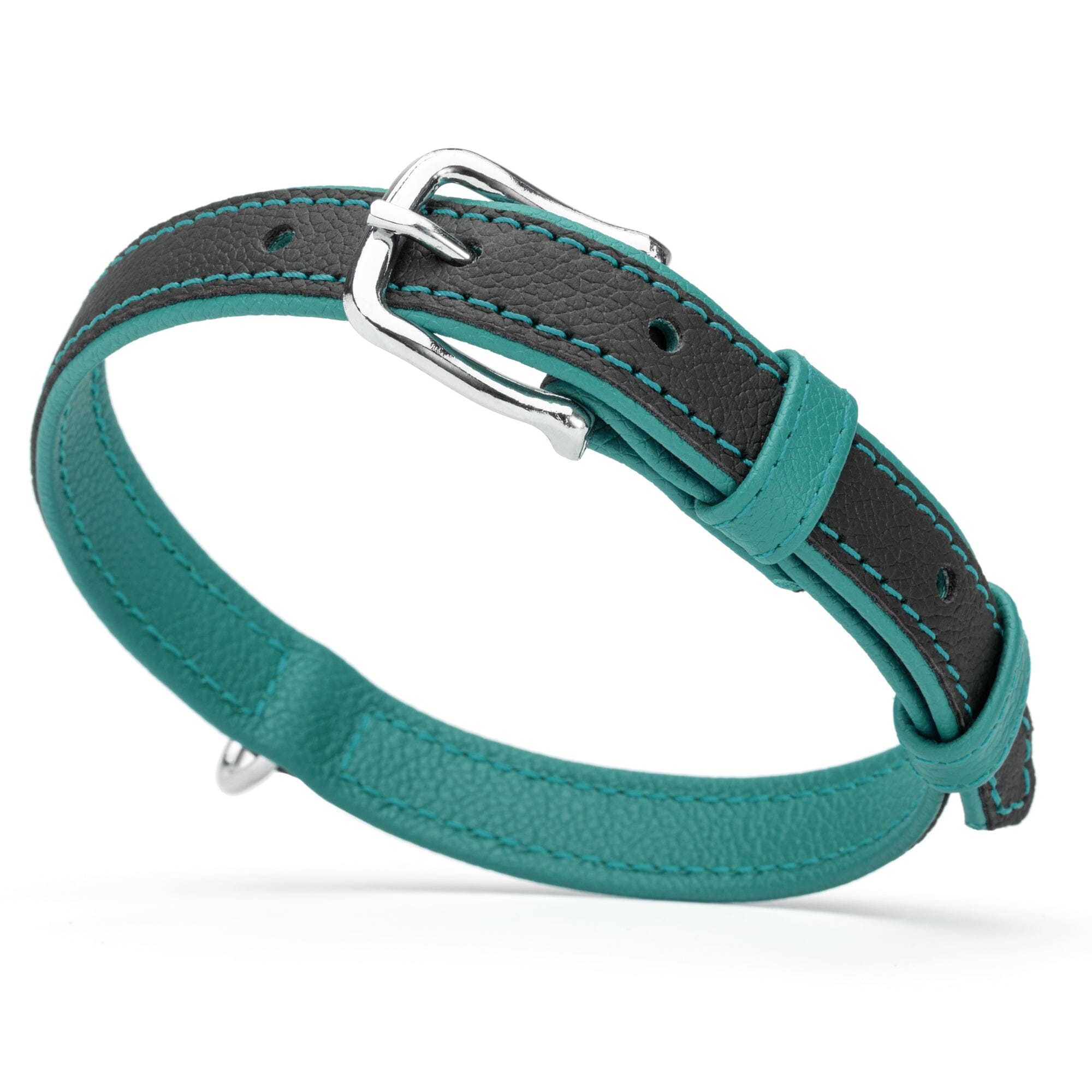 Soft Leather Dual-Color Flat Dog Collar